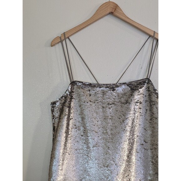 BANANA REPUBLIC Strappy Silver Sequin Mini Dress Size 12 Silk Overlay Party - Picture 4 of 12